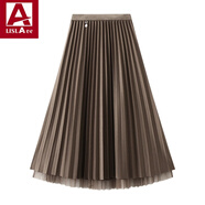 黎依奴（LISLAVE）雙面穿百褶裙紗裙半身秋冬大碼a字裙2024新款遮肚子半裙 咖啡色 均碼