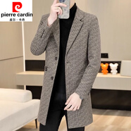 皮爾卡丹（pierre cardin）秋冬新款潮牌中長款風(fēng)衣男士外套西裝領(lǐng)毛呢大衣加厚冬裝休閑披風(fēng) 咖色中長款毛呢大衣 2XL