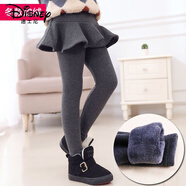 迪士尼（Disney）女童秋冬打底褲假兩件褲裙加絨加厚秋裝褲子兒童外穿裙褲洋氣厚實(shí) 深灰色 加絨保暖 100