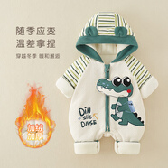 哈兜兒滿月嬰兒衣服連體衣秋冬裝爬服新生兒寶寶春秋冬裝保暖外出服洋氣 JX24154大嘴鱷魚棉衣綠色 90cm