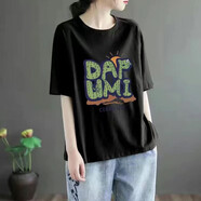 纖蕓沐（XIANYMU） 短袖t恤女寬松反季【特.價(jià)清.倉】女裝【圖案隨機】百搭短袖女 黑色（圖案隨機） L