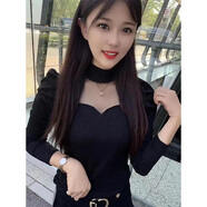 寵琳長(cháng)袖t恤女2025冬性感時(shí)尚蕾絲拼接打底衫外搭不規則純欲風(fēng)上衣ing 黑色 M 80-100斤