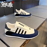 黛提雅品牌輕奢男鞋2025夏季透氣一腳蹬懶人鞋百搭復古休閑鞋子男運動(dòng)鞋 白藍-高端男鞋 39 皮鞋碼，偏大