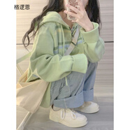 格邏恩春秋款針織外套女裝毛衣外穿森系小清新百搭條紋連帽開衫針織衫女 圖片色 均碼