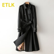 ETLK2025年春秋季新款高端雙排扣氣質(zhì)系帶小個子經(jīng)典中長款風(fēng)衣外套女 黑色-長/款（163以上再考慮） 2XL （130-142斤）肩寬40