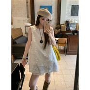 山頭林村法式立體花蕾刺繡無袖洋裝女士2025夏季新款白色氣質(zhì)中長版上衣 白色 M