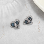 西太后大愛(ài)心貝母土星耳釘鑲鉆邊心形耳環(huán)甜美氣質(zhì)時(shí)尚百搭女 大愛(ài)心藍色耳釘