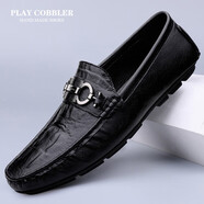 花花皮匠（PLAYCOBBLER）休閑豆豆鞋男新款簡(jiǎn)約時(shí)尚懶人樂(lè)福鞋百搭一腳蹬耐磨潮流駕車(chē)鞋 黑色 39