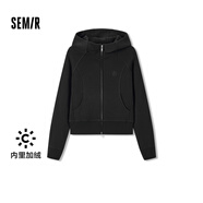 森馬（Semir）外套女短款插肩袖小個子潮2024冬季加絨緊身連帽夾克109724108015