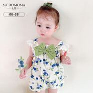 modomoma新生嬰兒衣服夏裝公主女寶寶洋氣吊帶連體衣包屁衣 香草蜜茶【藍莓印花吊帶】 66cm