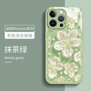 峰爵（FENGJUE）適用于蘋(píng)果16Promax手機殼新款iphone16promax外殼油畫(huà)花朵感玻璃女款全包防摔創(chuàng  )意后殼 【抹茶綠】油畫(huà)花朵 iPhone 13 Pro