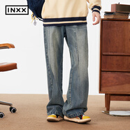 英克斯（inxx）Standby 潮牌刺繡直筒長褲復(fù)古懷舊水洗牛仔褲男闊腿褲男女同款 牛仔藍(lán)色 XL