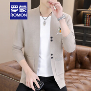 羅蒙（ROMON）輕熟風(fēng)針織開衫男2025春秋新款外搭毛衣男韓版潮流毛線上衣外套男 6816蜜蜂卡其 2XL 140-150斤