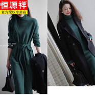 恒源祥歐洲站2023年新款感配外套紫色長(cháng)裙女高領(lǐng)針織打底連衣裙秋冬 木綠色 M