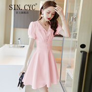 SIN.CYC連衣裙女夏短款夏季時(shí)尚韓版氣質(zhì)小個(gè)子仙女禮服裙子 粉色 L