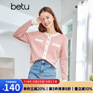 betu百圖女裝秋冬時尚小香風(fēng)拼色圓領(lǐng)小開衫百搭針織衫2108T11 粉紅 XS