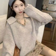 FSHE毛衣女2025秋冬季千金名媛風(fēng)長(cháng)袖寬松針織衫休閑氣質(zhì)慵懶風(fēng)上衣女 燕麥色【單上衣 S 建議80-95斤