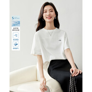 梵希蔓索羅娜涼感短袖T恤女2025年夏新款拼接設計感寬松白色上衣 M7706 米白色 M