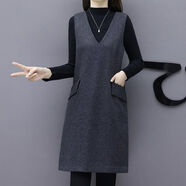 啄木鳥(niǎo)（TUCANO）單件/套裝背帶裙2026秋冬毛呢連衣裙無(wú)袖馬甲百搭遮肉寬松背心裙 裙子加黑色毛衣 3XL 建議135-150斤