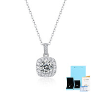 VAN CRUDE ANNORA鉆石吊墜1克拉吊墜水晶方糖銀項鏈鎖骨鏈韓版時(shí)尚飾真好看鉆925銀 莫桑2克拉含禮盒證書(shū)