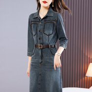 啄木鳥品牌女裝牛仔連衣裙女修身收腰2025年春秋新款氣質(zhì)感休閑復(fù)古襯衫 圖片色 M 105斤內(nèi)