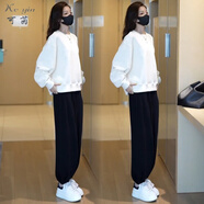可茵（Keyin）衛(wèi)衣女運(yùn)動(dòng)套裝女2025年秋冬新款圓領(lǐng)寬松減齡上衣高腰休閑褲子女 白色衛(wèi)衣+褲子 M