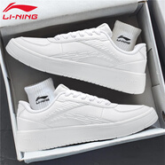 李寧（LI-NING）板鞋男休閑運動鞋子男秋冬季小白鞋男士皮面防潑水時尚百搭滑板鞋 香草白-白標(biāo) 42