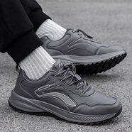 足力健艾爸爸老人鞋春秋款皮面防水防滑運動(dòng)鞋中老年爸媽鞋旅游鞋女 5515深灰男款（送襪子） 38