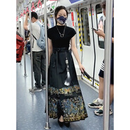 妍莉芬（yanlifen）新中式中國(guó)風(fēng)女裝半身裙馬面裙套裝成人改良漢服2024新款夏季衣服 黑色馬面裙 L