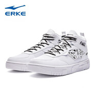 鴻星爾克（ERKE）【電池熊貓】鴻星爾克男鞋輕便滑板鞋高幫板鞋時尚運動鞋 正白/正黑 41