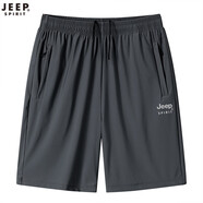 JEEP SPIRIT短褲男大碼夏季新款休閑松緊腰健身中褲寬松男士運動(dòng)籃球五分褲 深灰8719 2XL