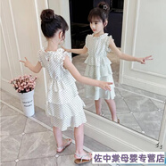 迪士尼女童連衣裙夏裝2024新款兒童夏季雪紡百褶裙子女孩韓版洋氣公主裙 點(diǎn)點(diǎn)裙白色 140