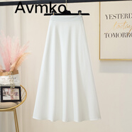 Avmko2025新款半身裙法式百搭純色傘裙中長(zhǎng)款大擺高腰顯瘦雪紡a字裙 白色 M