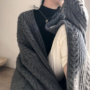 OIUO秋冬新款外穿針織開衫復(fù)古時尚簡約寬松麻花中長款女毛衣外套 深灰色 XL 115-125斤