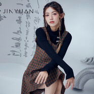 金苑背帶連衣裙女冬季新款收腰設(shè)計(jì)感格紋不規(guī)則中長(zhǎng)裙潮G225105 咖啡 S(160/84A)