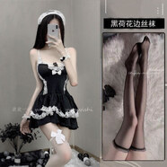阿夫特農性感內衣吊帶無(wú)袖純色夏季短裙花邊鏤空發(fā)箍純欲 制服+黑荷葉邊絲襪