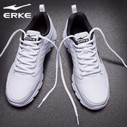 鴻星爾克（ERKE）男鞋秋季運動(dòng)鞋男秋季新款皮面防水休閑鞋軟底男士旅游跑步鞋子男 正白 39