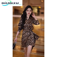 妙普樂小眾氣質(zhì)豹紋收腰連衣裙女裝2024秋季新款時尚感名媛短款裙子 豹紋連衣裙 L :(105-115斤內(nèi))