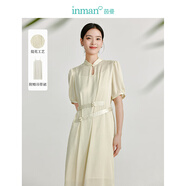 茵曼（INMAN）新中式霧感提花連衣裙兩件套2024夏季女裝新品盤(pán)扣腰帶套裝 梨花杏 S