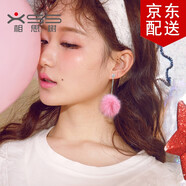 相思樹毛毛球長(zhǎng)款耳釘女人工鉆兔毛耳環(huán)韓簡(jiǎn)約氣質(zhì)長(zhǎng)款流蘇耳墜飾品 粉色 一對(duì)