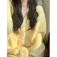 DXOT2025黃色奶系穿搭v領(lǐng)軟糯針織衫女秋冬超好看溫柔仙女毛衣外套女 奶黃色 M 建議95-110斤