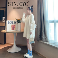 SIN.CYC女裝針織衫女中長(zhǎng)款慵懶風(fēng)寬松毛衣套頭加厚毛絨外穿秋冬 白色長(zhǎng)款毛衣 均碼