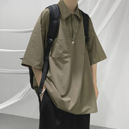 佐優(yōu)品日系翻領(lǐng)短袖T恤男夏季潮牌冰感寬松POLO打底衫小眾衣服冰絲半袖 軍綠色 2XL