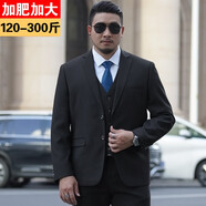紗格大碼西服男套裝加肥加大西裝外套胖子寬松特大號正裝新郎結婚西服 黑色【西裝+西褲+襯衫】 4XL (建議195-215斤)