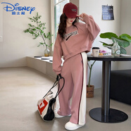 迪士尼（Disney）女童套裝秋裝2025秋季新款中大童韓版字母蝙蝠衫印花闊腿褲兩件套 樹莓粉 170 cm