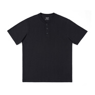 SIMWOOD/簡木男裝【合體版型】250g萊卡華夫格亨利領(lǐng)短袖T恤男SN120082 黑色 L （建議126-140斤）