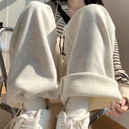 棉致加絨白灰色運動(dòng)褲子女春秋冬季新款寬松闊腿直筒休閑褲女衛褲 5561白灰色【加絨高品質(zhì)29.5】 4XL 160-180斤