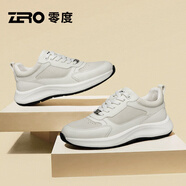 零度尚品Zero男鞋2025夏季新款羊皮內里運動(dòng)休閑鞋男厚底減震真皮男士皮鞋 白灰 40