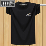 JEEP SPIRIT中國風(fēng)男裝全棉短袖T恤加大碼寬松運動純棉半袖汗衫胖子休閑丅潮 黑色【毛標(biāo)】 2XL