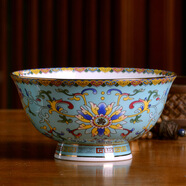 景德鎮陶瓷碗金邊福壽碗定制回禮中式家用米飯碗面湯碗仿古餐具碗 5英寸金邊藍粉彩壽字